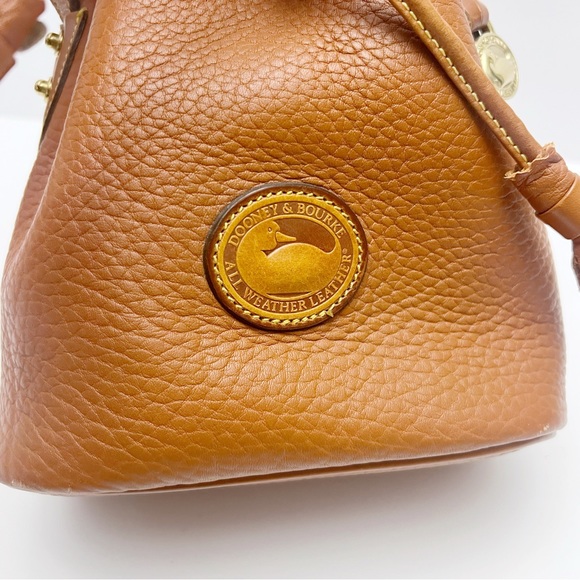 Vintage Dooney & Bourke Mini Bucket Drawstring Shoulder Bag Cognac Leather - Picture 12 of 16